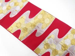 アンティーク　霞取りに亀甲模様織り出し袋帯（着用可）